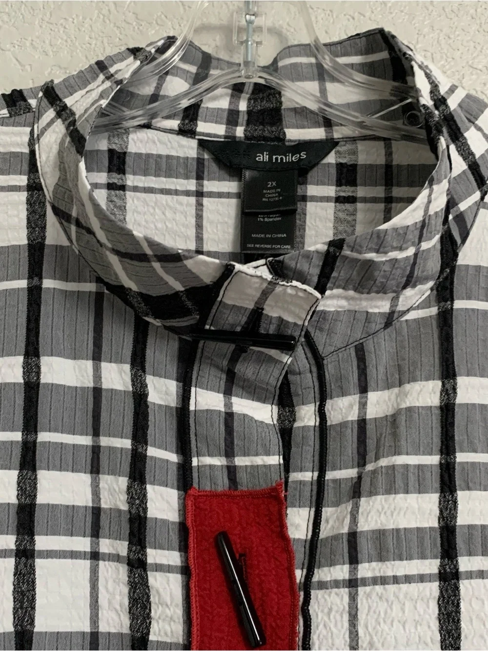 Ali Miles Blouse Top Women 2X Button Front Tunic Plaid Geometric Pockets Artsy - Picture 3 of 15